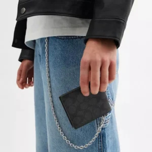 Portefeuille à deux volets avec chaîne en toile exclusive