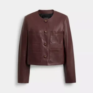 Veste en cuir sans col