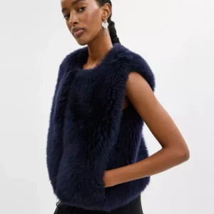 Veste sans manches en mouton retourné duveteux